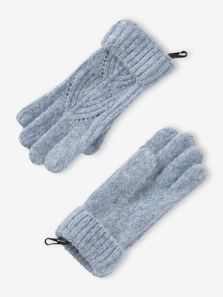 Beanie + Snood + Mittens Set in Shimmering Cable-Knit ecru+grey blue+PINK MEDIUM SOLID 