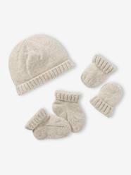 -Knitted Beanie + Mittens + Booties Set for Newborn Babies