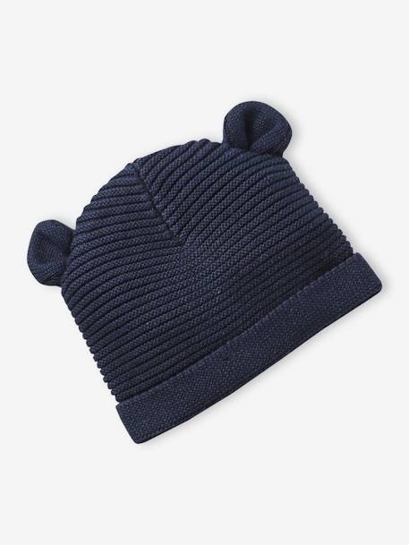 Beanie, Mittens & Booties Set, Matching Pouch, for Newborn Babies grey blue+navy blue+White 