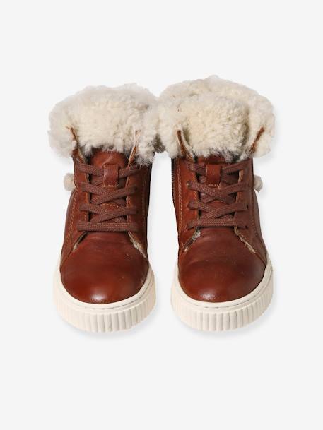 High Top Leather Trainers with Faux Fur for Girls brown 