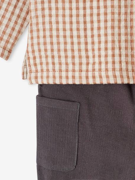 Gingham Shirt + Corduroy Trousers Outfit for Babies chequered brown 