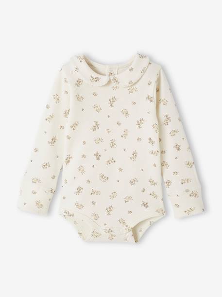 Floral Progressive Bodysuit with Peter Pan Collar for Babies ecru 