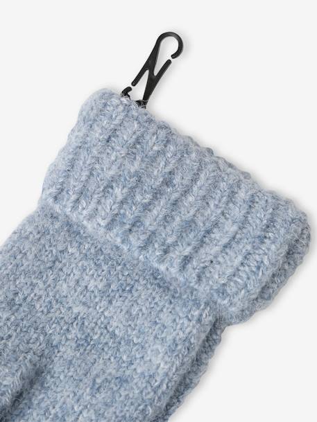 Beanie + Snood + Mittens Set in Shimmering Cable-Knit ecru+grey blue+PINK MEDIUM SOLID 