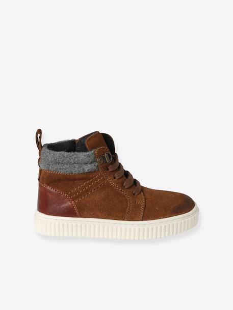 High Top Leather Trainers with Laces & Zip, for Children brown 