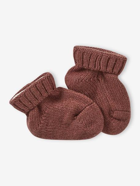 Knitted Beanie + Mittens + Booties Set for Newborn Babies hazel+marl beige 