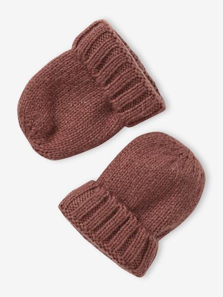 Knitted Beanie + Mittens + Booties Set for Newborn Babies hazel+marl beige 