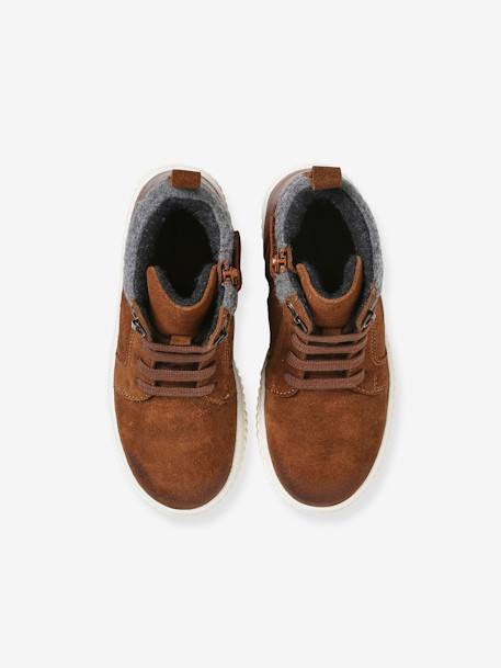 High Top Leather Trainers with Laces & Zip, for Children brown 