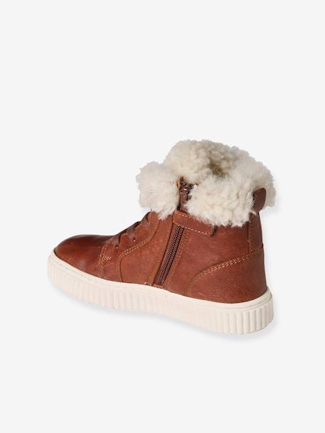 High Top Leather Trainers with Faux Fur for Girls brown 