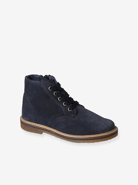 Leather Boots with Laces & Zip for Children, Designed for Autonomy navy blue 