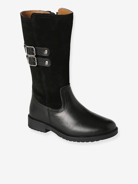 Leather Riding Boots with Zip, for Girls black 