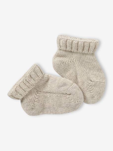 Knitted Beanie + Mittens + Booties Set for Newborn Babies hazel+marl beige 