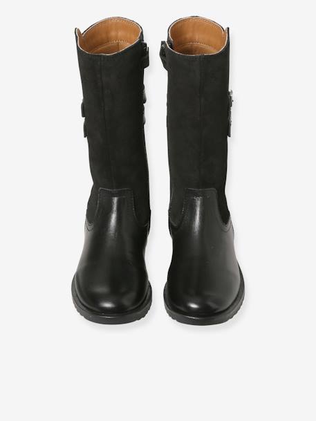 Leather Riding Boots with Zip, for Girls black 