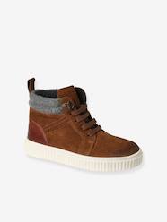 -High Top Leather Trainers with Laces & Zip, for Children