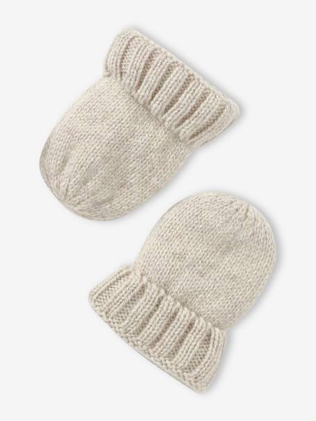 Knitted Beanie + Mittens + Booties Set for Newborn Babies hazel+marl beige 