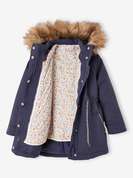 3-in-1 Parka with Hood for Girls navy blue+PURPLE MEDIUM SOLID 