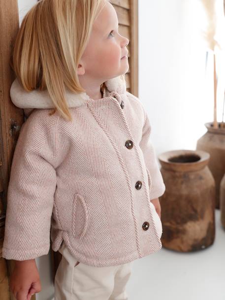 Woollen Coat Lined in Faux Fur for Babies rose 