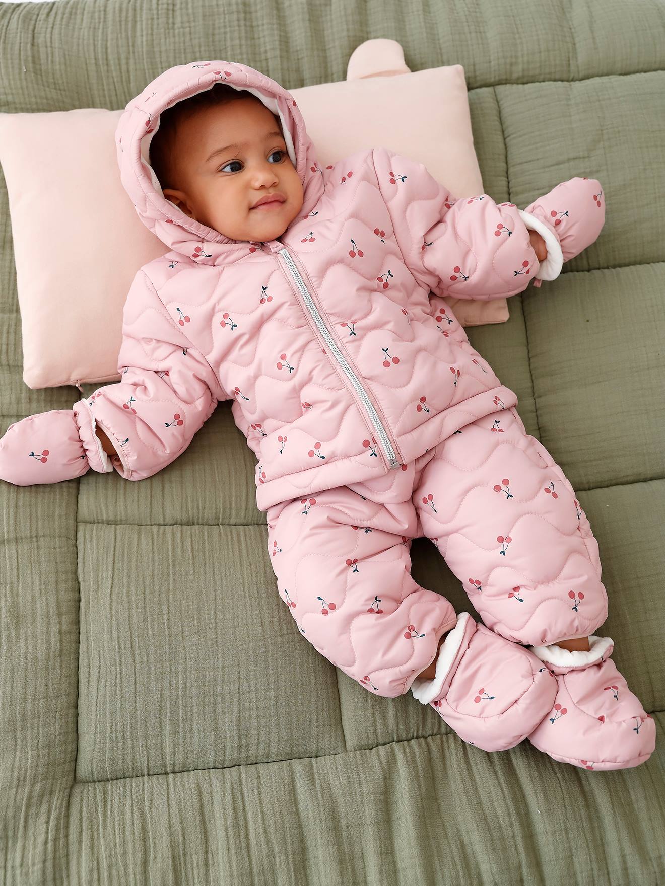 Pramsuit with Mittens Booties for Babies 2 in 1 mauve