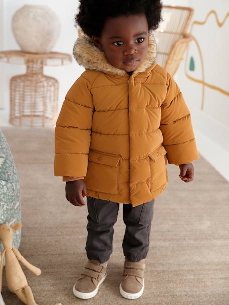 Lined Padded Jacket with Hood for Babies indigo+turmeric 