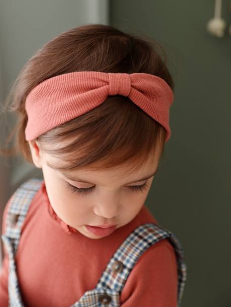 Chequered Dungaree Shorts, Rib Knit Top & Matching Headband Outfit for Babies old rose 