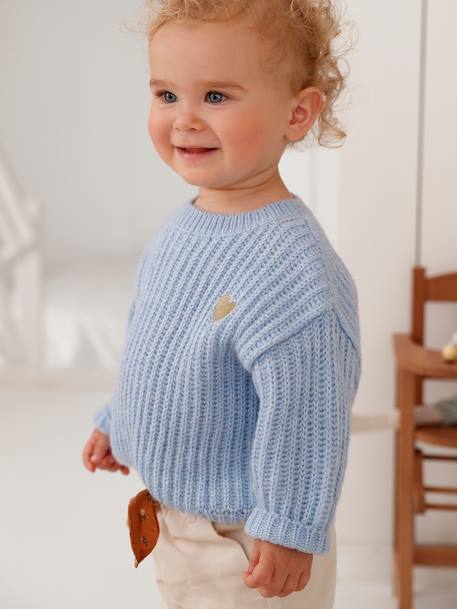 Knitted Jumper with Golden Heart for Babies sky blue+WHITE LIGHT SOLID 