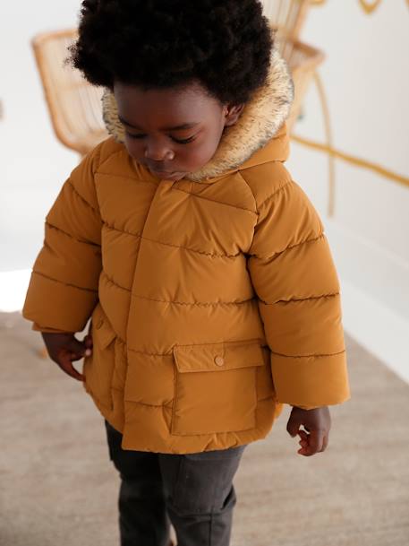 Lined Padded Jacket with Hood for Babies indigo+turmeric 