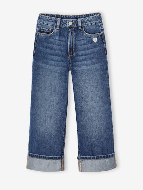 Wide-Leg Jeans with Turn-Up, for Girls stone 