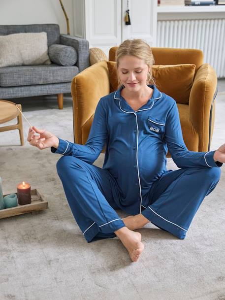 Plain Pyjamas Set for Maternity ocean blue 