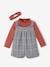 Chequered Dungaree Shorts, Rib Knit Top & Matching Headband Outfit for Babies old rose 