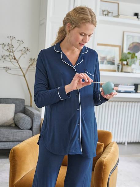 Plain Pyjamas Set for Maternity ocean blue 