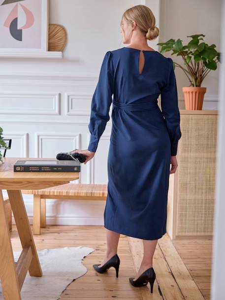 Long Dress with Draped Effect, for Maternity navy blue 