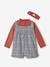 Chequered Dungaree Shorts, Rib Knit Top & Matching Headband Outfit for Babies old rose 