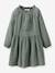 Cotton Gauze Dress for Girls, by CYRILLUS almond green+grey 