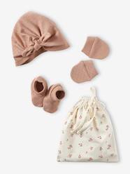 Beanie + Mittens + Booties + Pouch Set for Newborn Girls