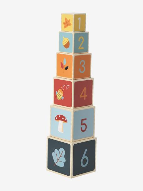 Cube Tower with Shape Sorter in FSC® Wood BEIGE MEDIUM SOLID WITH DECOR+Forest Friends+Forest Friends 