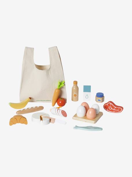 Set of Food Items + Shopping Bag, in Certified Wood wood 