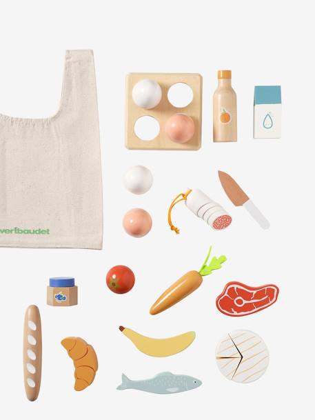 Set of Food Items + Shopping Bag, in Certified Wood wood 