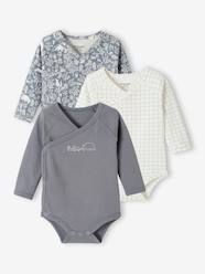 Baby-Bodysuits & Sleepsuits-Pack of 3 Long-Sleeved Bodysuits in Organic Cotton for Newborn Babies