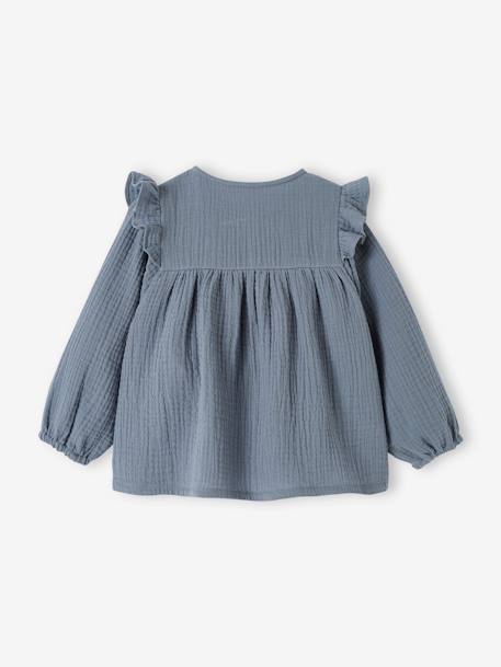 Blouse in Cotton Gauze with Ruffles, for Babies crystal blue+old rose+sky blue 
