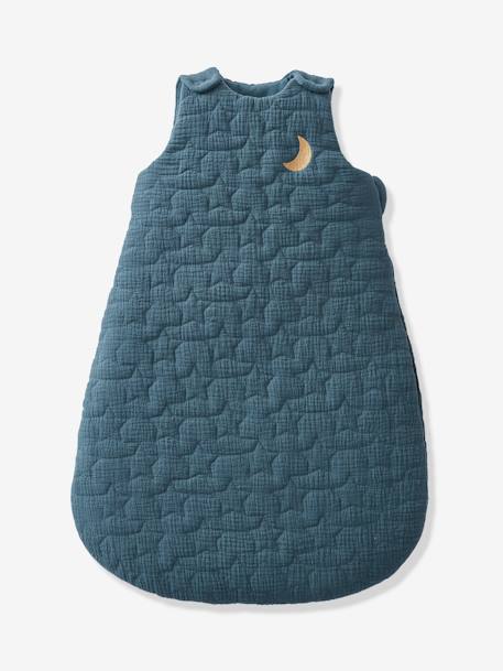 Quilted Baby Sleep Bag with Removable Sleeves in Organic Cotton* Gauze, Dream Nights caramel+Dark Blue+ecru 