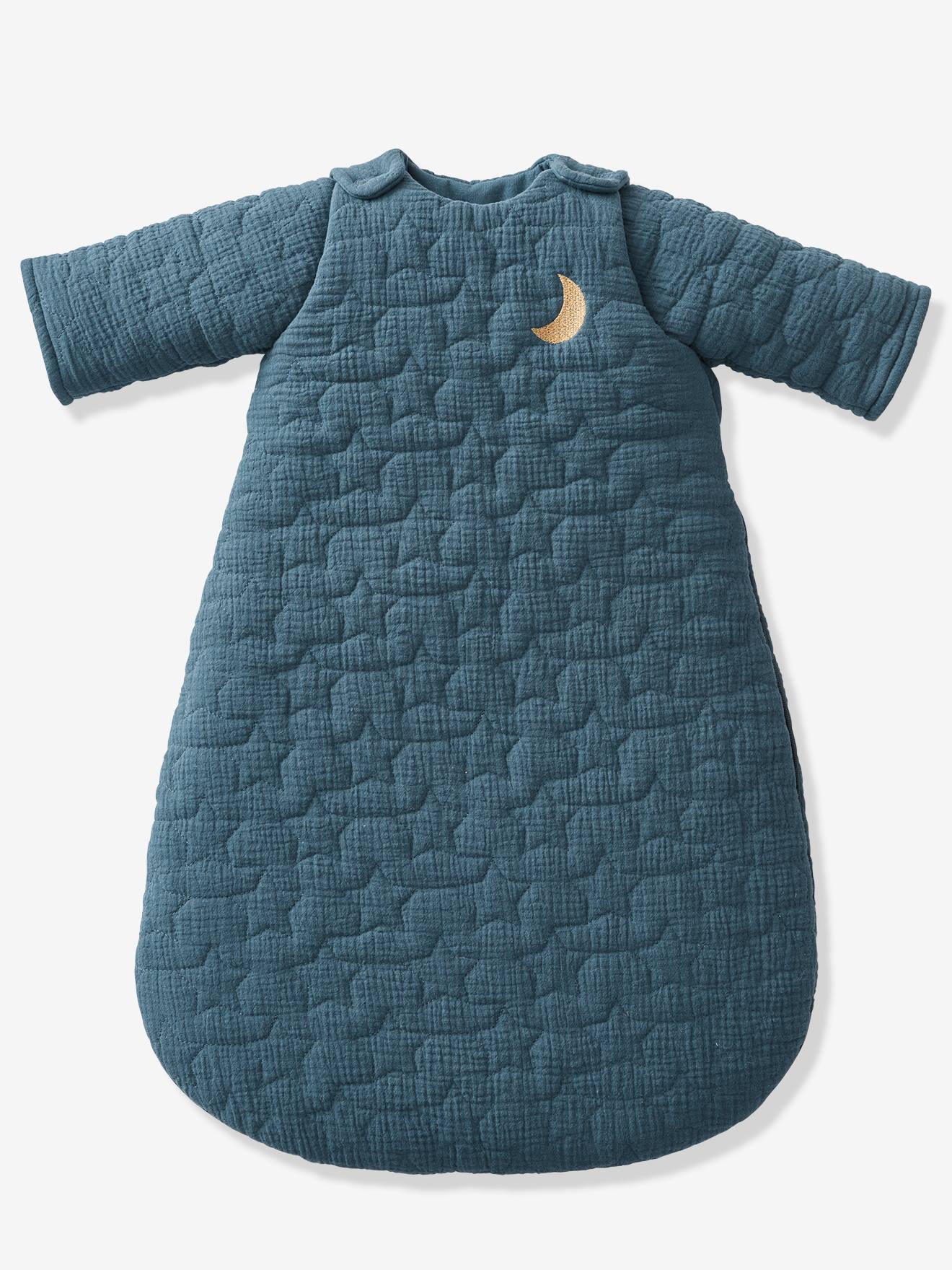 Quilted Baby Sleep Bag with Removable Sleeves in Organic Cotton* Gauze,  Dream Nights - dark blue