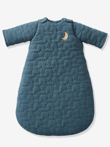 Quilted Baby Sleep Bag with Removable Sleeves in Organic Cotton* Gauze, Dream Nights caramel+Dark Blue+ecru 