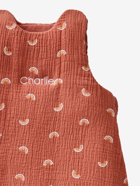 Sleeveless Baby Sleeping Bag in Organic* Cotton Gauze, Happy Sky printed brown 