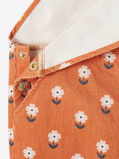 Corduroy Dungarees with Flowers for Girls caramel 