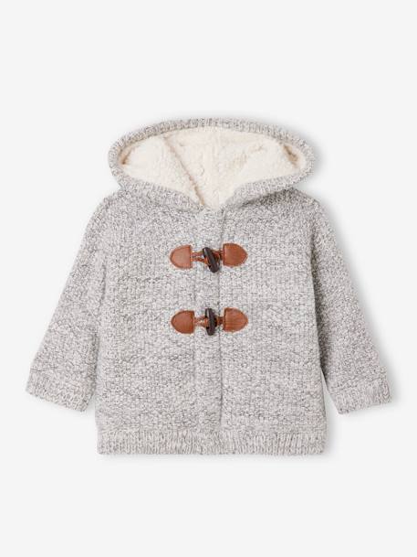 Hooded Cardigan with Faux Fur Lining for Babies marl grey 