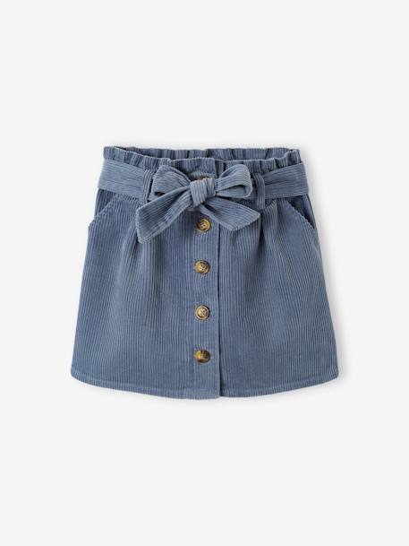 'Paperbag' Style Skirt in Corduroy for Girls Dark Green+grey blue+navy blue+peach+PINK LIGHT SOLID+plum 