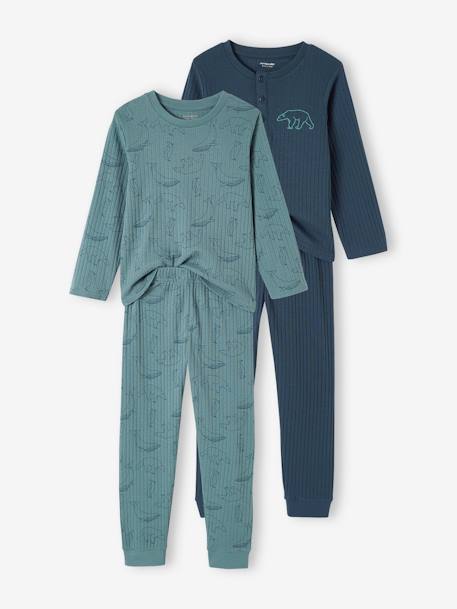 Pack of 2 'Bear' Pyjamas in Rib Knit for Boys emerald green 