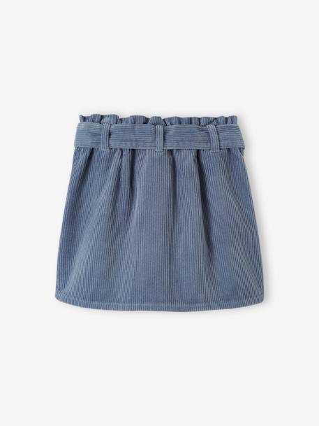 'Paperbag' Style Skirt in Corduroy for Girls Dark Green+grey blue+peach+PINK LIGHT SOLID 