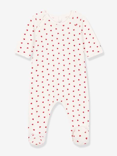 Heart Sleepsuit in Velour for Babies, PETIT BATEAU printed white 