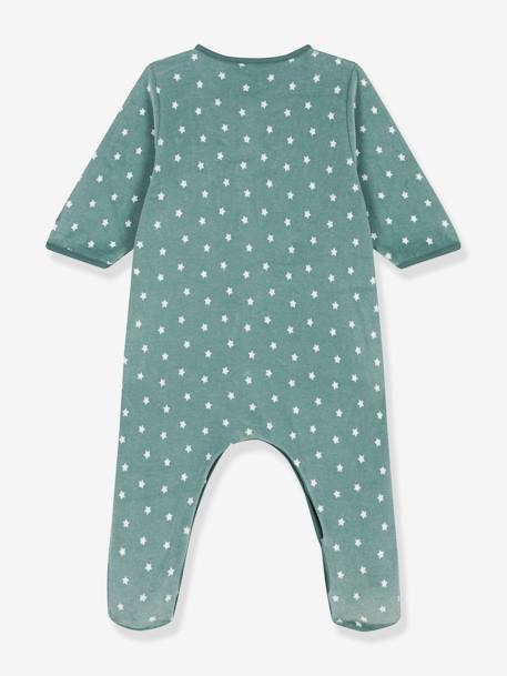 Stars Sleepsuit in Velour for Babies, PETIT BATEAU printed green 