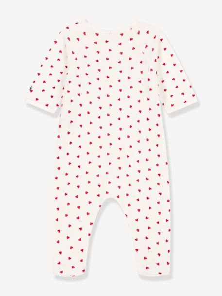 Heart Sleepsuit in Velour for Babies, PETIT BATEAU printed white 